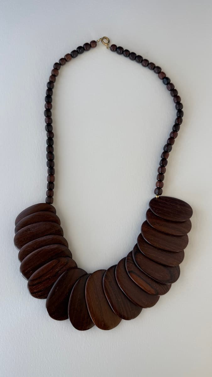 Chunky Dark Wood Disk Collar Necklace