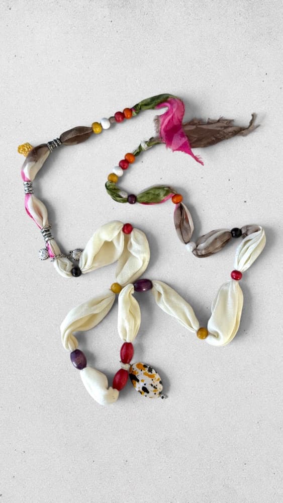 Fabric and Bead Statement Necklace - Boho Style