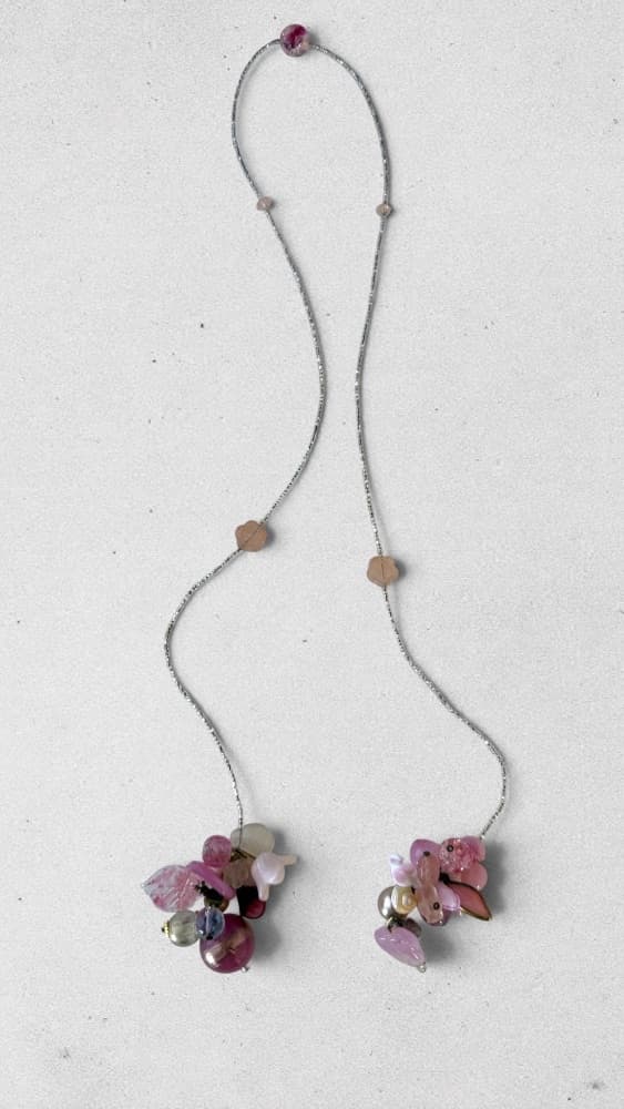 Pink Glass Bead Cluster Necklace