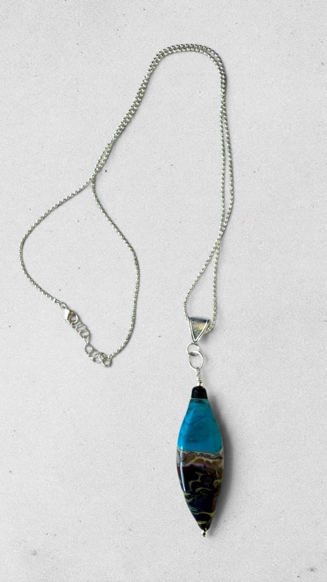 Artisan Glass Bead Pendant Necklace - Teal & Black