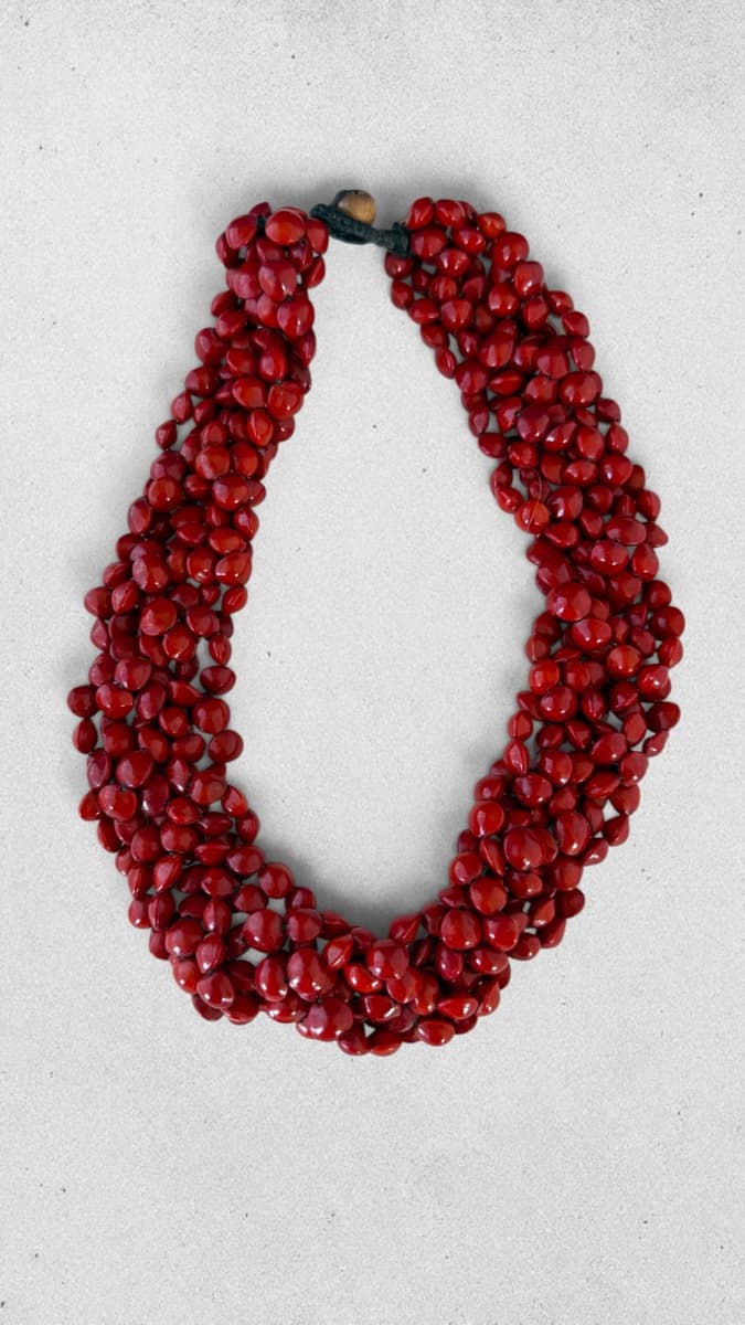 Chunky Red Seed Bead Statement Necklace