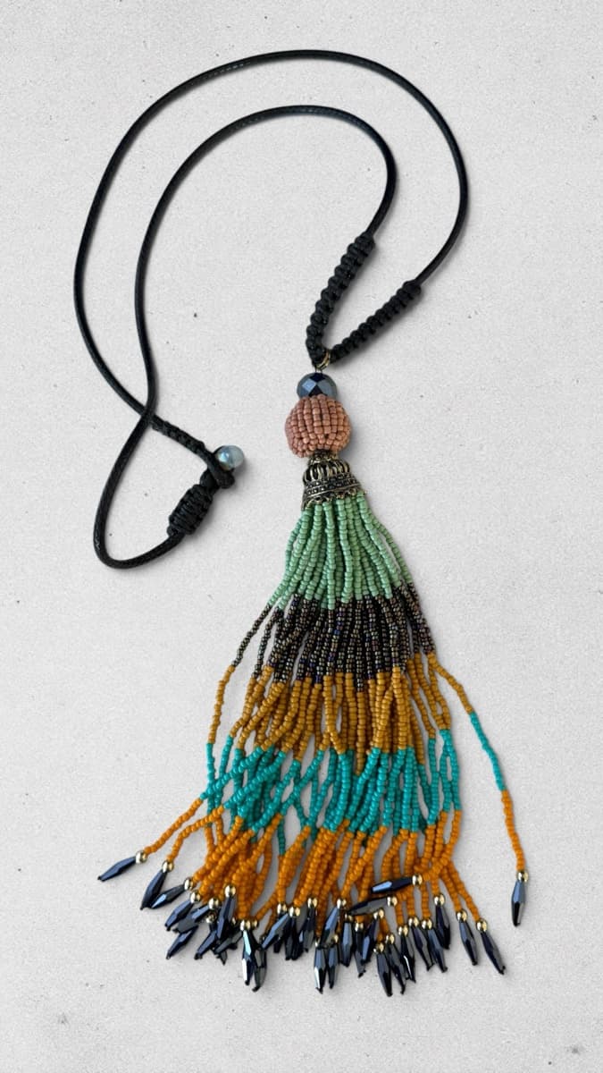 Beaded Tassel Pendant Necklace - Bohemian Style