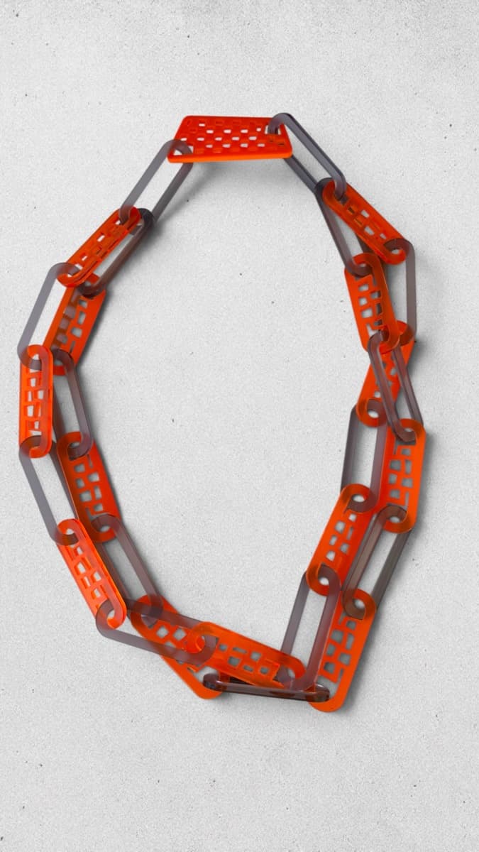 Chunky Orange & Gray Acrylic Link Necklace