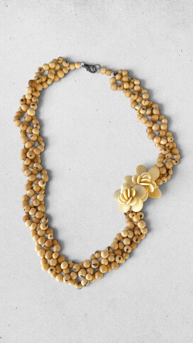 Multi-Strand Seed Bead Necklace with Resin Flower