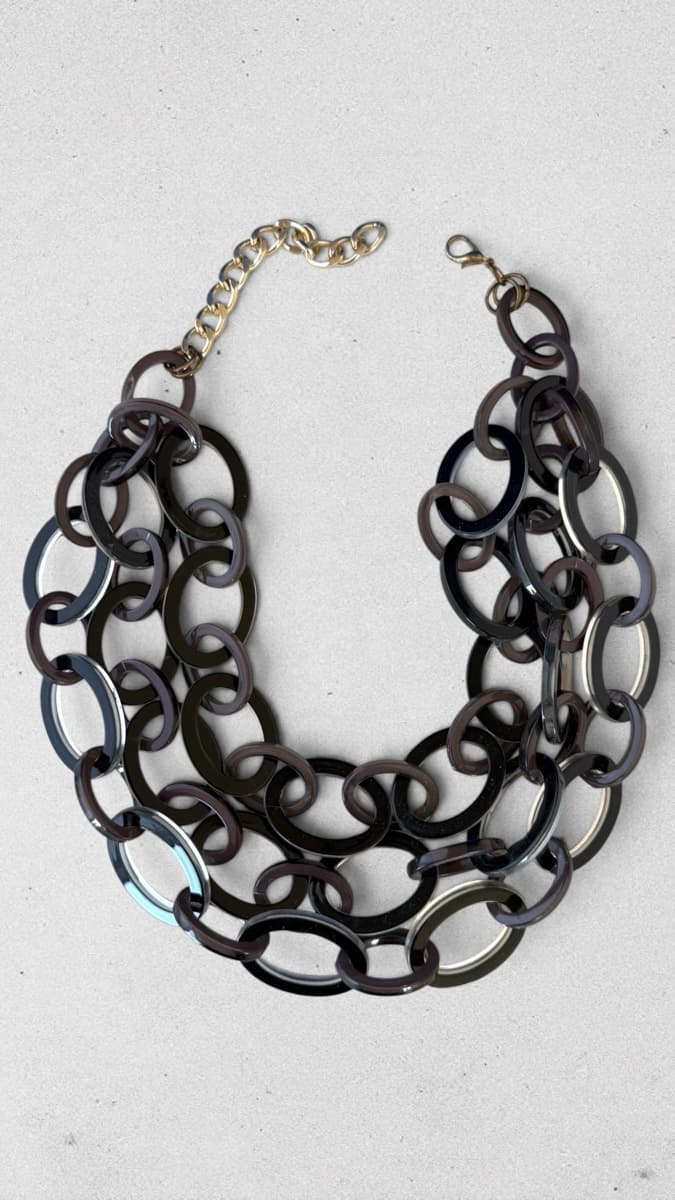 Chunky Resin Chain Link Necklace - Black & Brown Tones