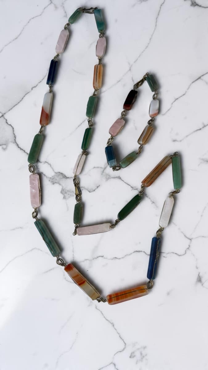 Agate Bar Link Necklace and Bracelet Set