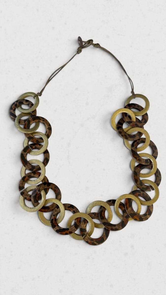 Leopard Print and Gold Tone Statement Necklace
