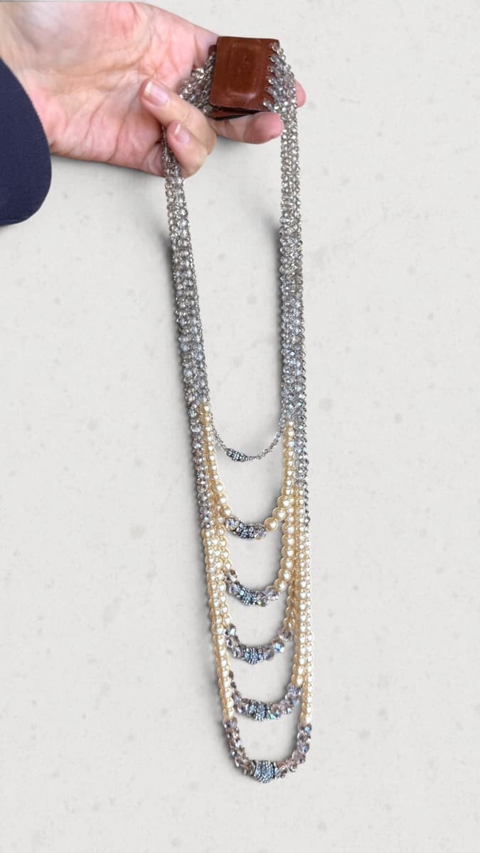 Multi-Strand Faux Pearl & Crystal Necklace