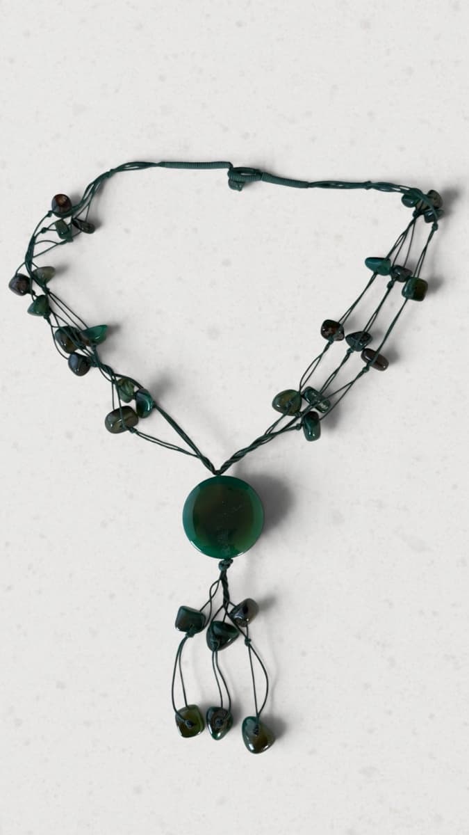 Green Agate Chip Bead Necklace with Cord