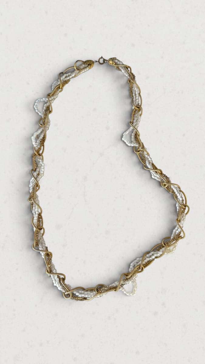 Vintage Gold Tone Multi-Strand Glass Bead Necklace