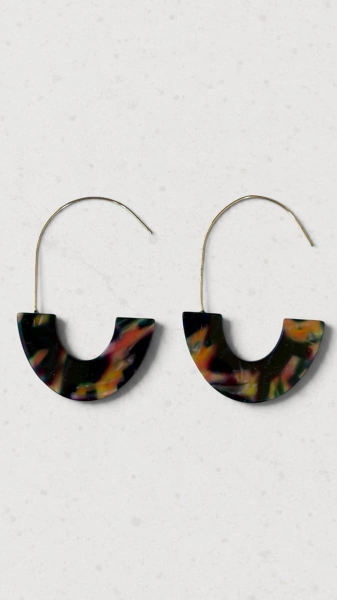Chunky Resin Half-Hoop Earrings - Multicolor Swirl