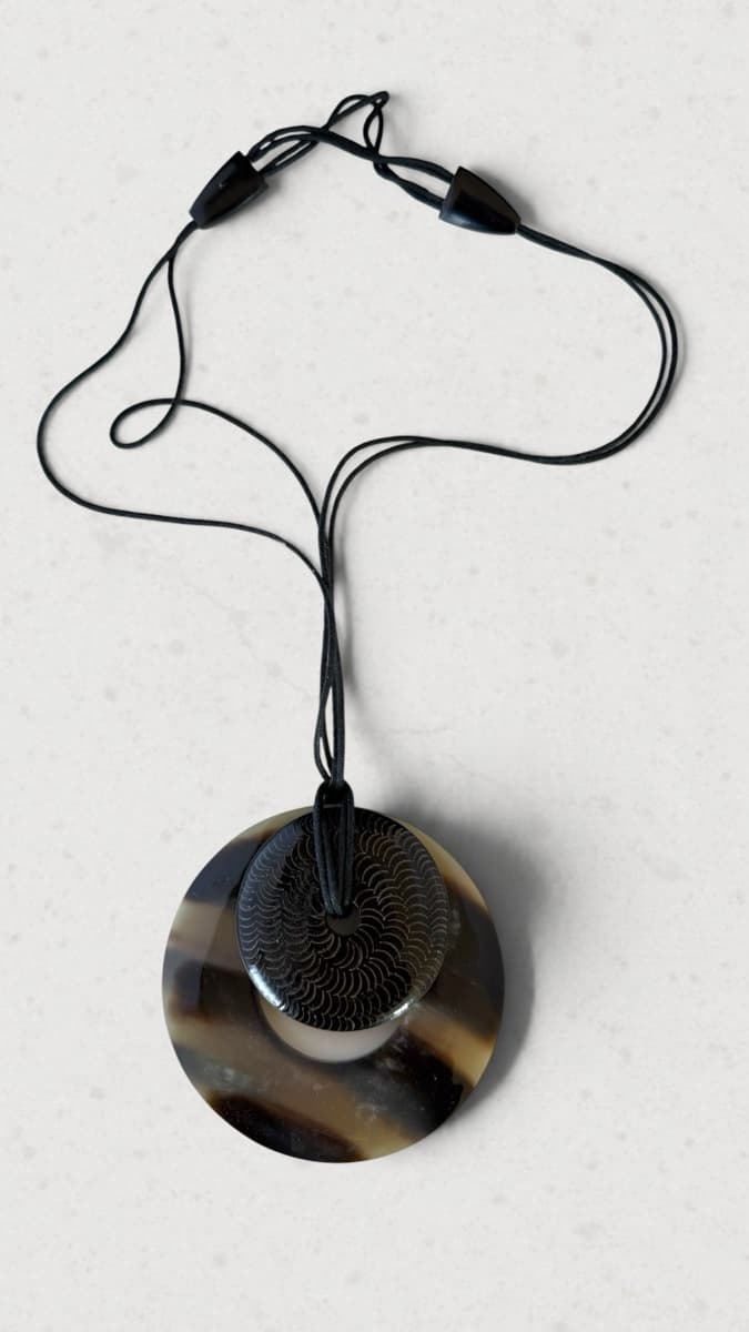 Natural Horn Disc Pendant Necklace, Black Cord