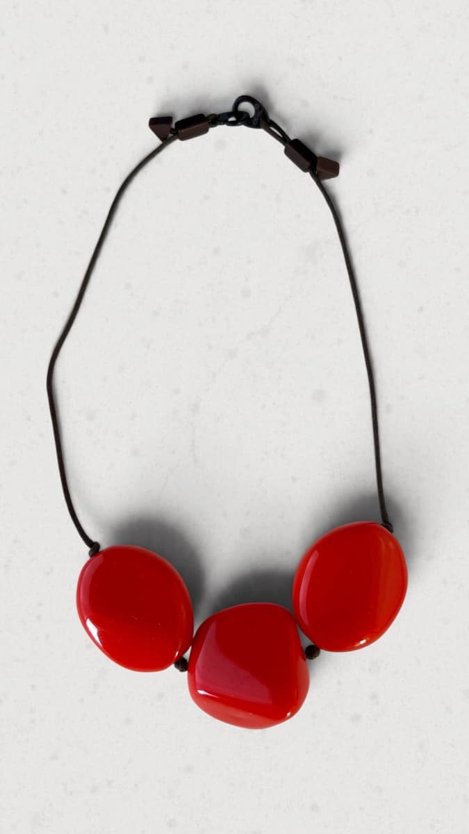 Chunky Red Resin Bead Cord Necklace