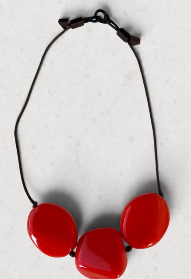 Chunky Red Resin Bead Cord Necklace