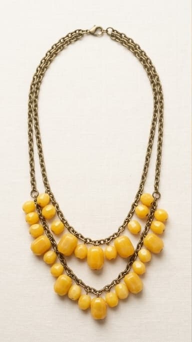 Yellow Jade Bib Necklace on Antiqued Brass Double Chain