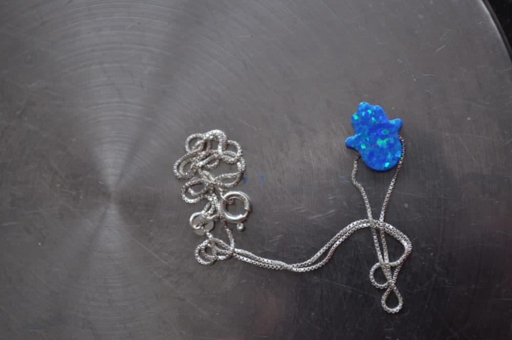 Sterling Silver Hamsa Pendant Necklace - Blue Opal