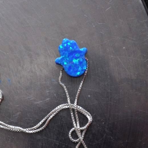 Sterling Silver Hamsa Pendant Necklace - Blue Opal