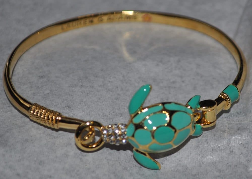 Lauren G Adams Turtle Bangle Bracelet CZ Enamel Gold Tone