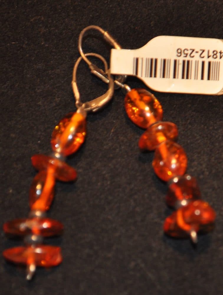 Amber Bead Dangle Earrings, Sterling Silver Leverbacks