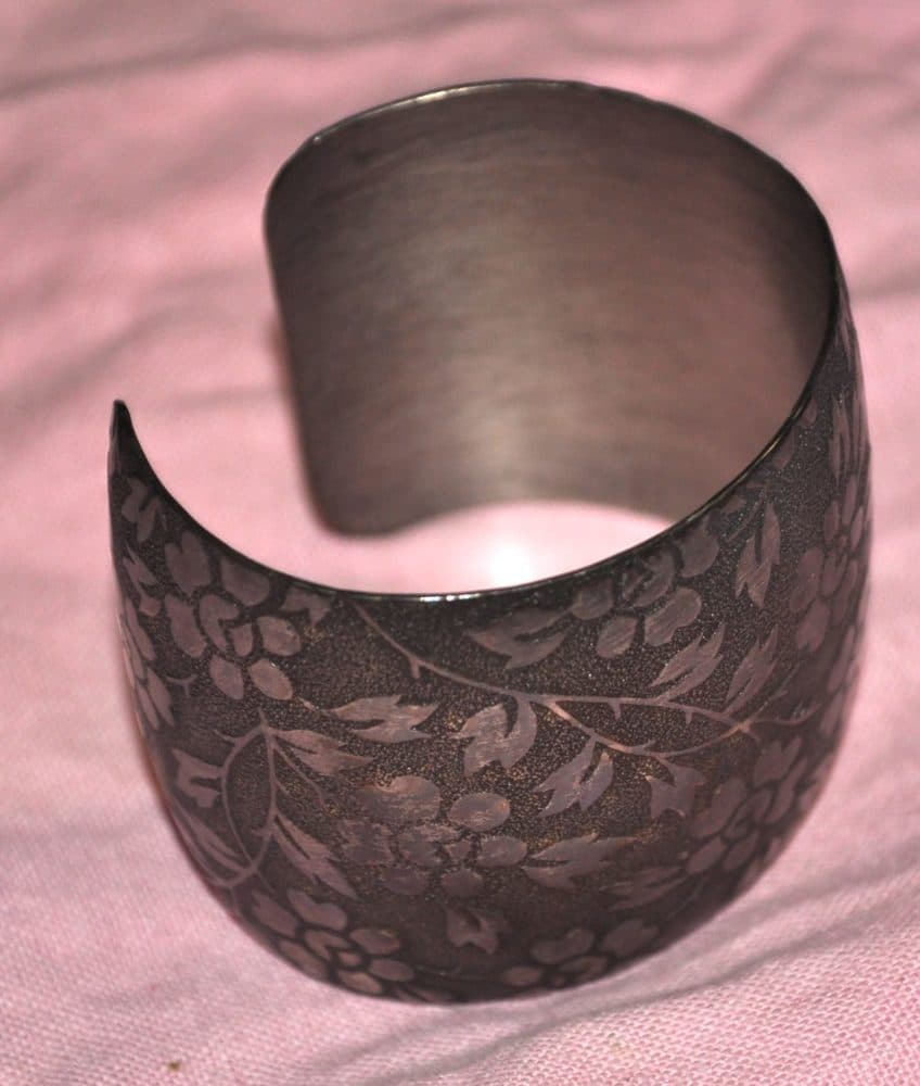 Floral Etched Cuff Bracelet - Silver Tone