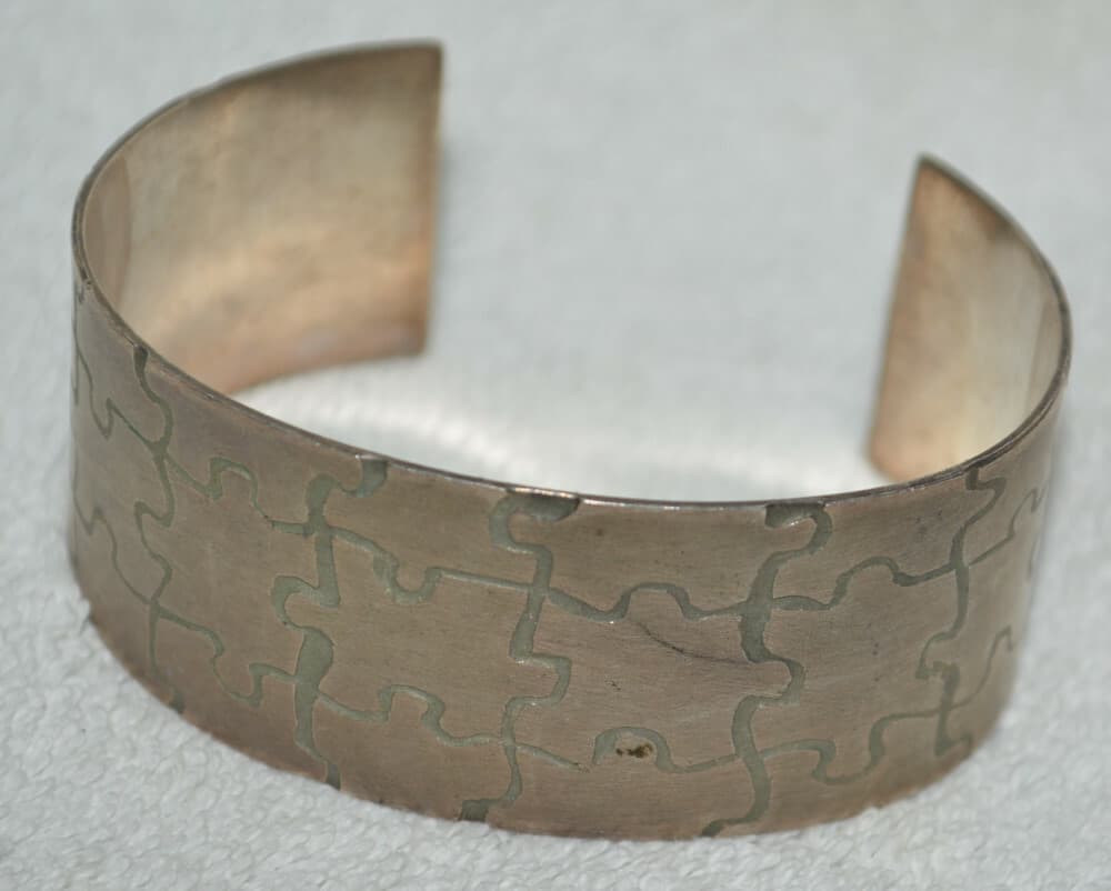 Solid Sterling Silver Cuff Bracelet Autism Awareness Puzzle Pieces