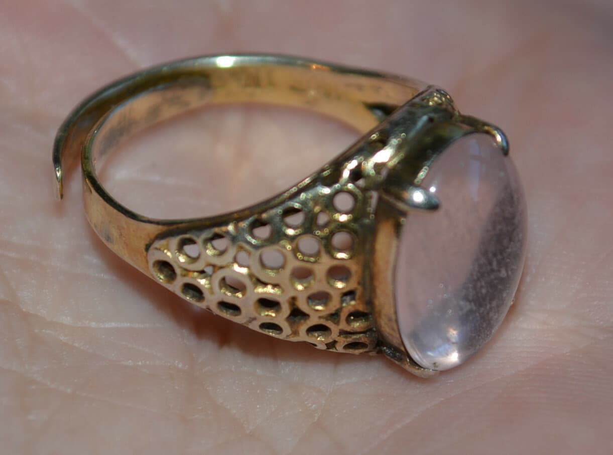 vintage Silver rose Quartz Ring Size Adjustable art modern open hole work unique