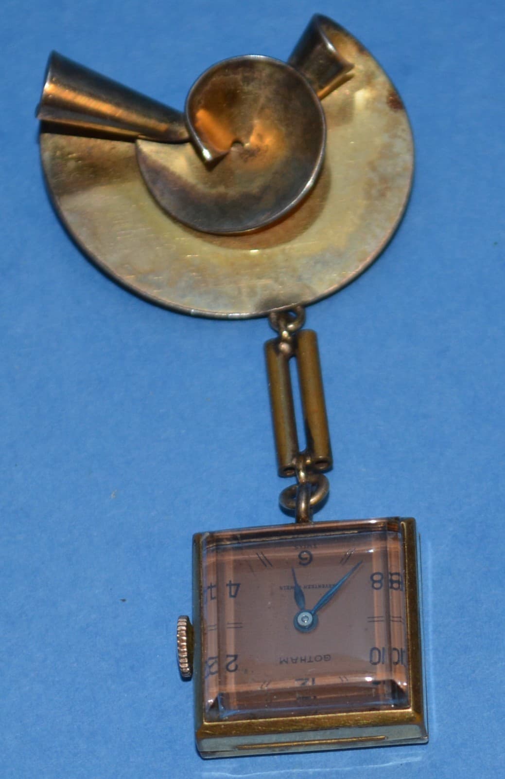 Antique Watch Pin Brooch Gotham Watch gold filled WORKING 17 jeweled