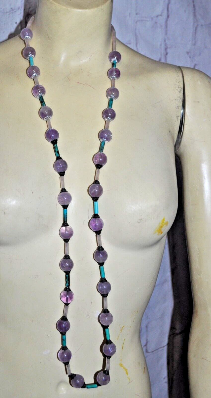 Amethyst Turquoise Stone Beads Necklace 20" silver closure quality cool piece