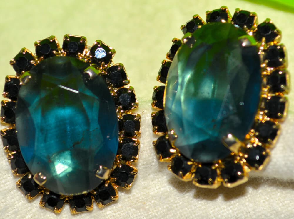 Kirks Folly Huge faceted Color Stone & Crystal Rhinestone vintage Earrings clip