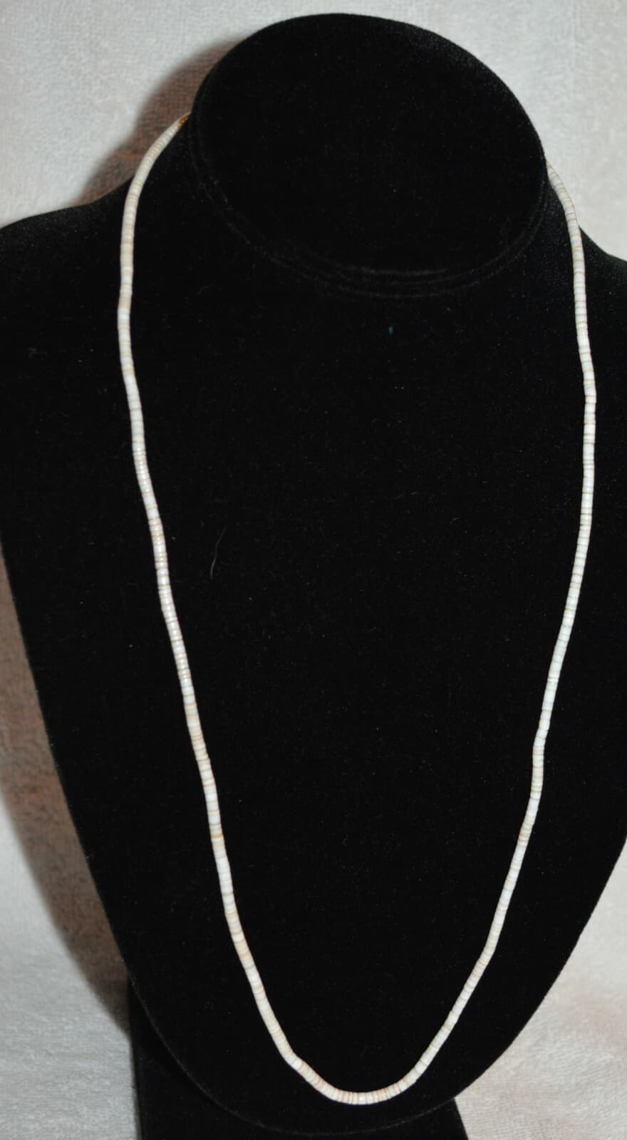 Light & fine strand Vintage Heishi necklace ties in rear 24" LOVELY