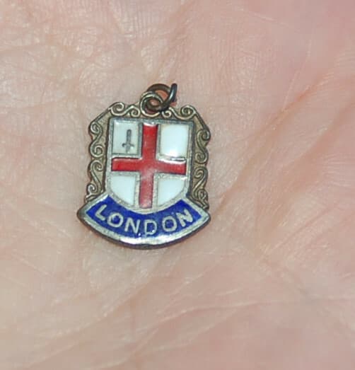 LONDON Vintage Sterling Silver Enamel Travel Shield Charm Souvenir