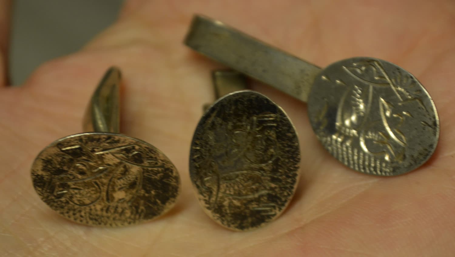 vintage mexico Sterling Silver Cufflinks & Tie Clip Set