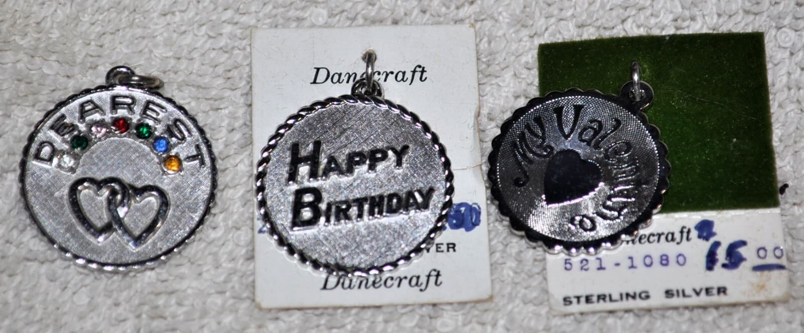 DaneCraft Sterling silver Charm Lot Of 3 happy birthday dearest my valentine