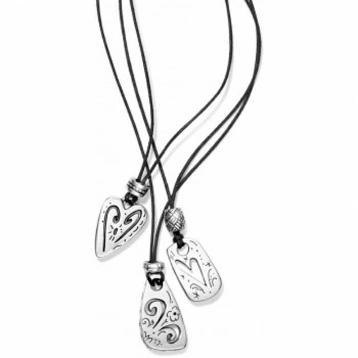 BRIGHTON BRAZILIAN HEARTS heart PENDANT TRIPLE CORD NECKLACE 18" in tin