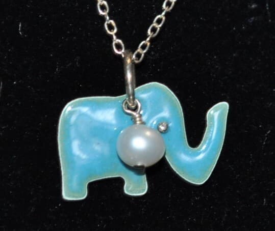 Elephant Lover Necklace enamel sterling silver pearl necklace Bluebird Designs