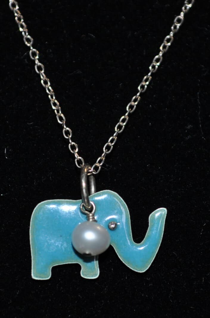 Elephant Lover Necklace enamel sterling silver pearl necklace Bluebird Designs