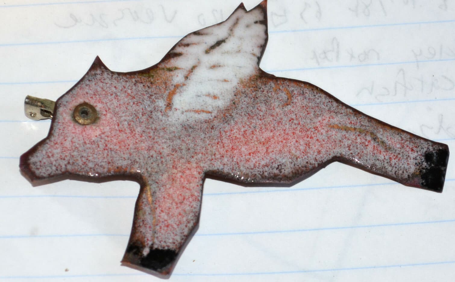 enamel copper flying pig pin denny mahoney signed brooch