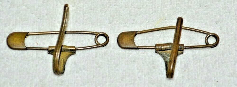 Chatelaine brooch Victorian Brass Safety Pin Clasp Hook Vintage lot of 2