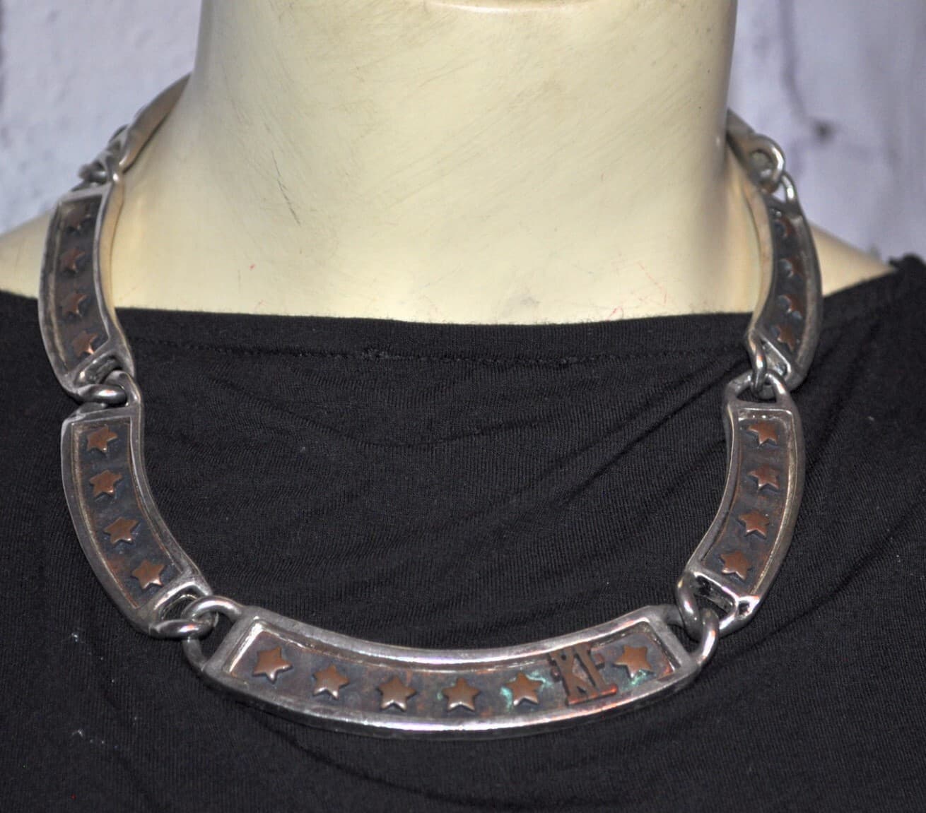 signed ICONIC stars VINTAGE KARL LAGERFELD NECKLACE 15.5 " bronze ish patina