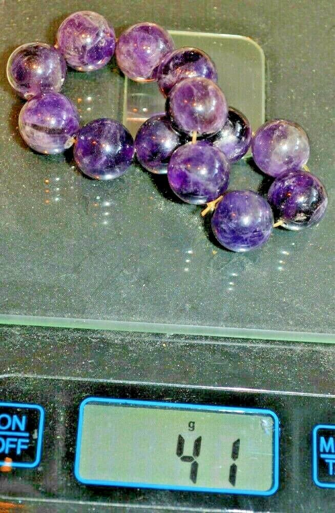 big real 15mm Amethyst Quartz Crystal round Beads Stretch Bracelet