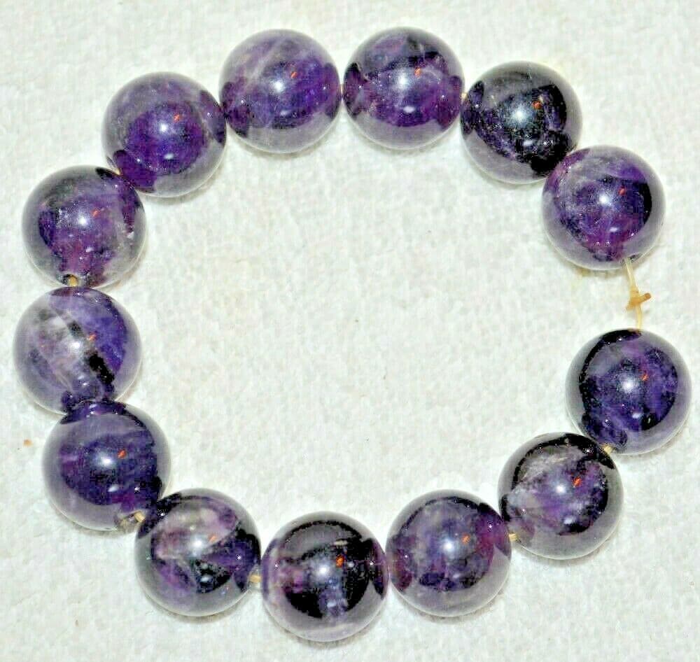 big real 15mm Amethyst Quartz Crystal round Beads Stretch Bracelet