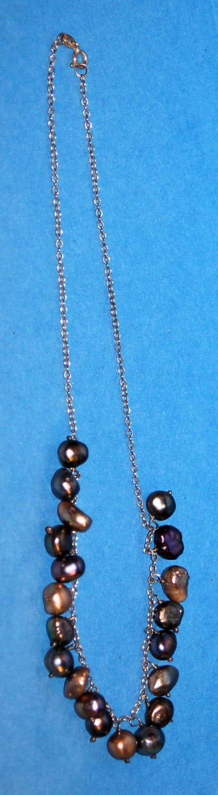 genuine pearl necklace on a sterling silver chain 16" beautiful GRAYS NATURAL