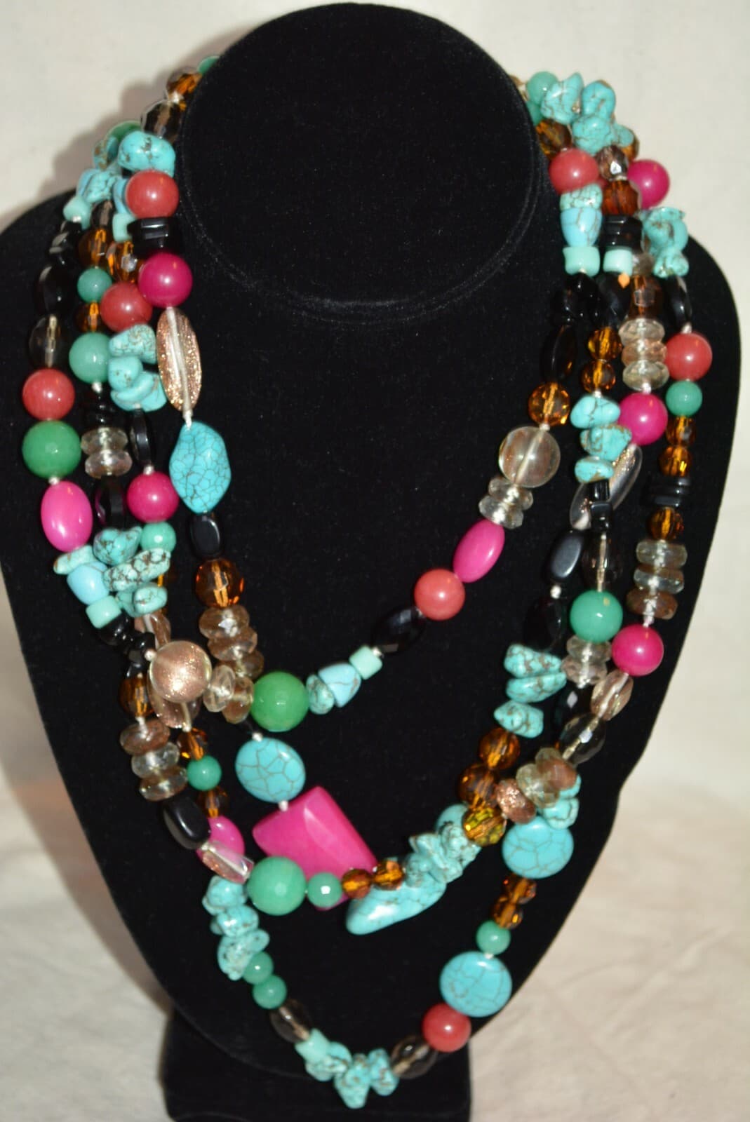 Chunky Turquoise Glass faceted stones Green Topaz Bead Statement Necklace multi