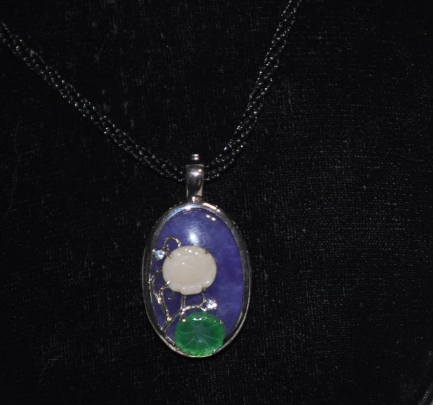 Sterling Silver Carved jade flowers Necklace
