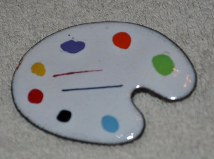 Vintage Enamel Copper Painters Palette large white Brooch Pin Jewelry