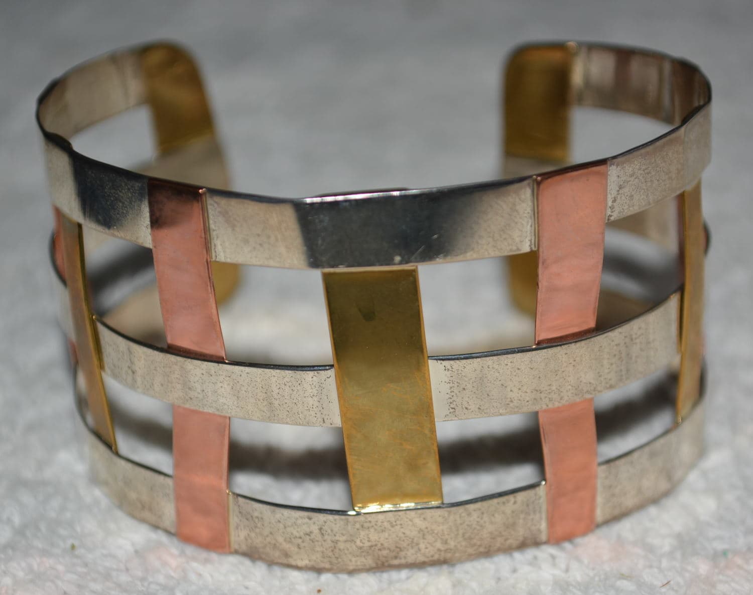 Robert Lee Morris RLM Sterling Silver Copper Brass Woven Cuff Bracelet 28.4 gram