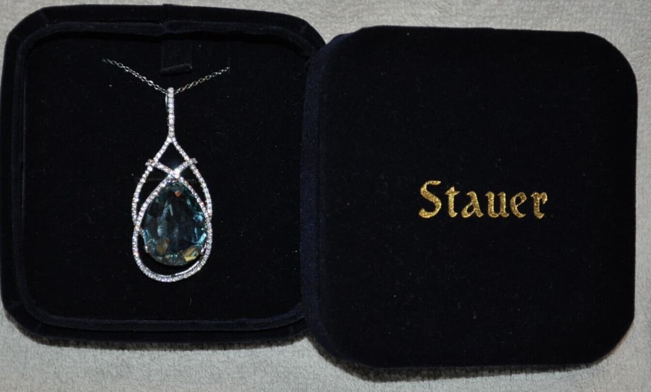 Stauer Sterling Silver Blue & Clear stones Necklace original BOX new old find