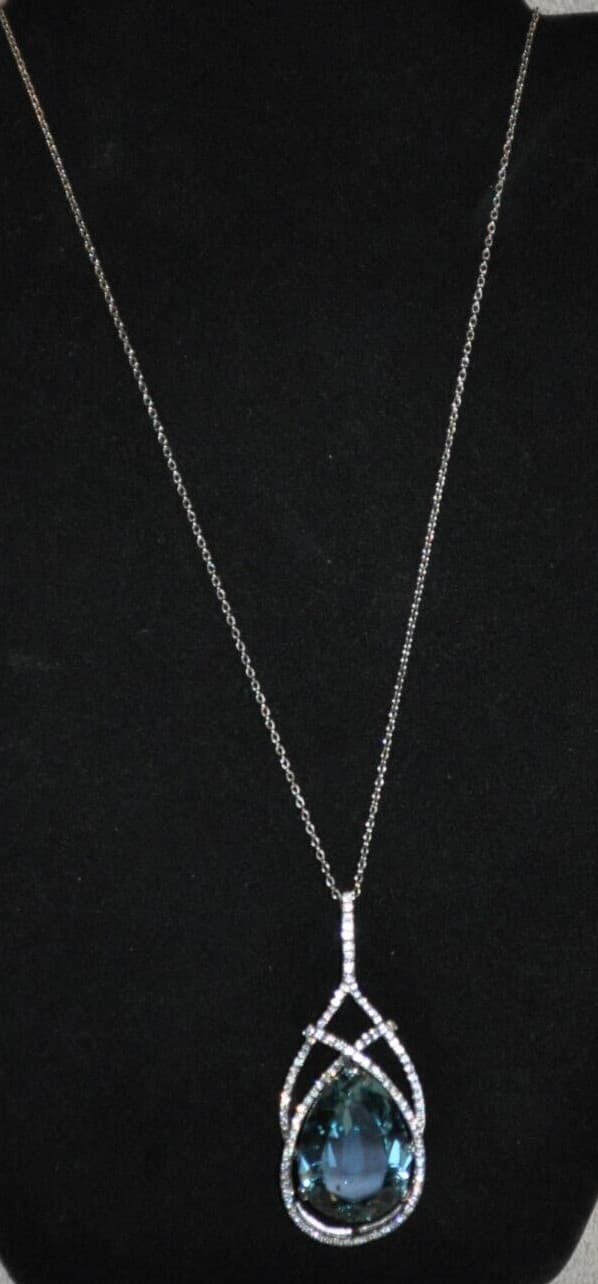 Stauer Sterling Silver Blue & Clear stones Necklace original BOX new old find