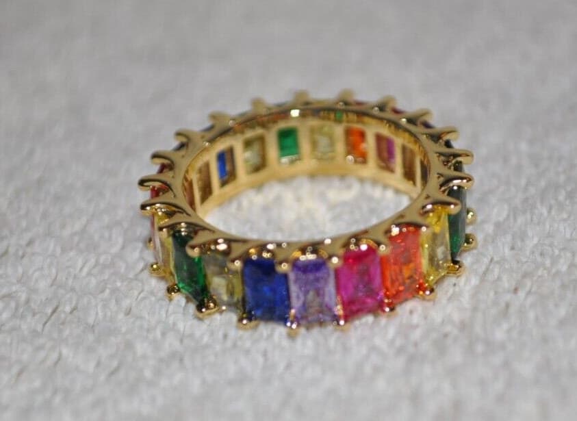 NEW Evry Jewels rainbow cz baguette colorful GOLD Ring Sz 7