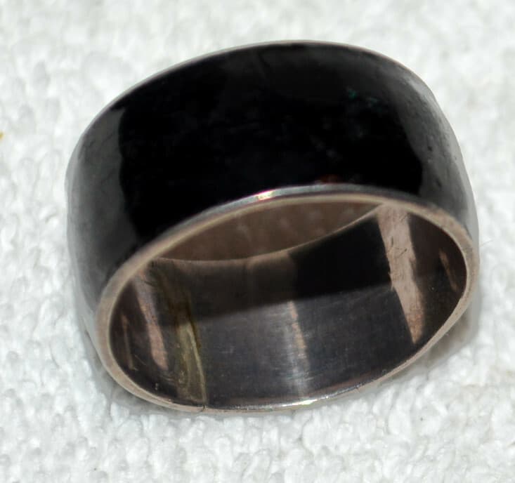 SIAM STERLING SILVER RING BLACK ENAMEL wide band estate